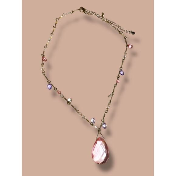 Silvertone Pink Beaded Necklace Spring Clasp 16-19" - Picture 1 of 6